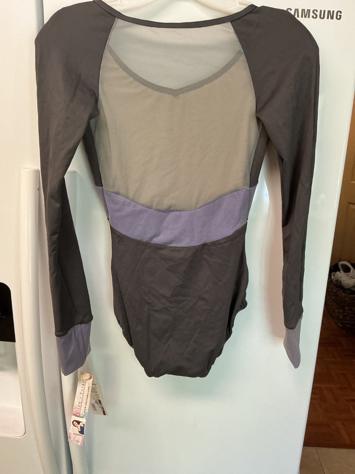 Gray/Purple Long Sleeve Leotard Mesh Back BODY WRAPPERS Medium Adult, NWT