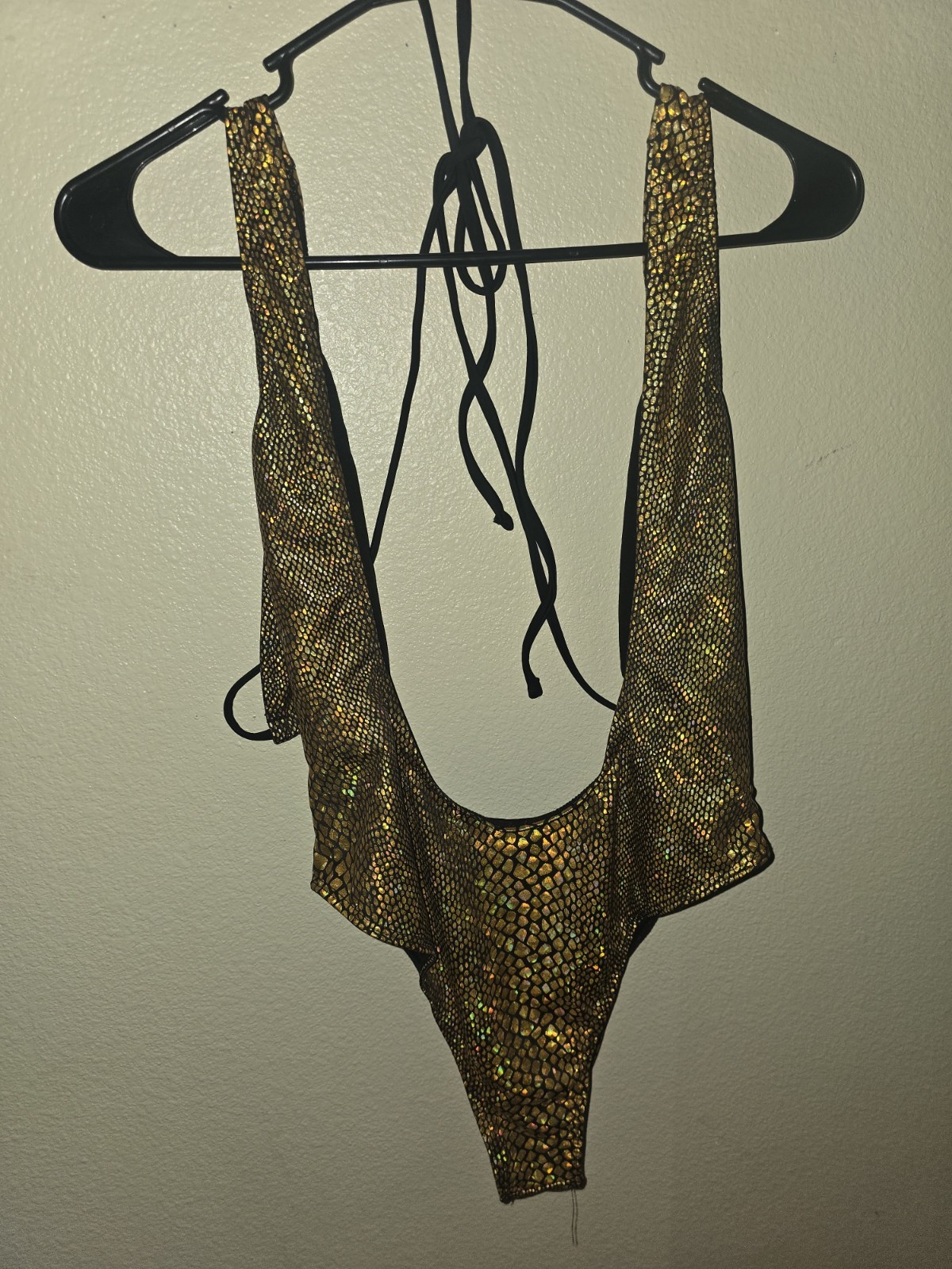 Gold Snakeskin Metallic Adjustable Dancewear Bodysuit | Size L