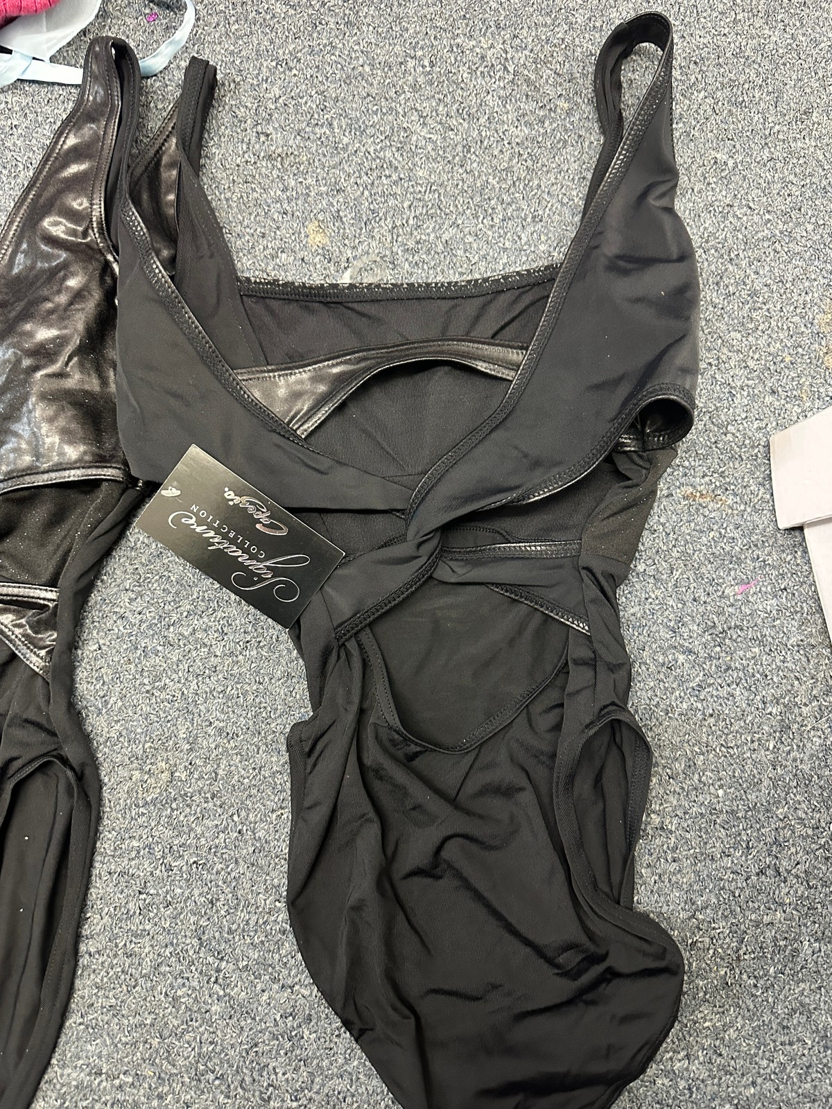 Dance New Leotard Capezio 10064 Black with Leopard and Pleather Adult Ballet