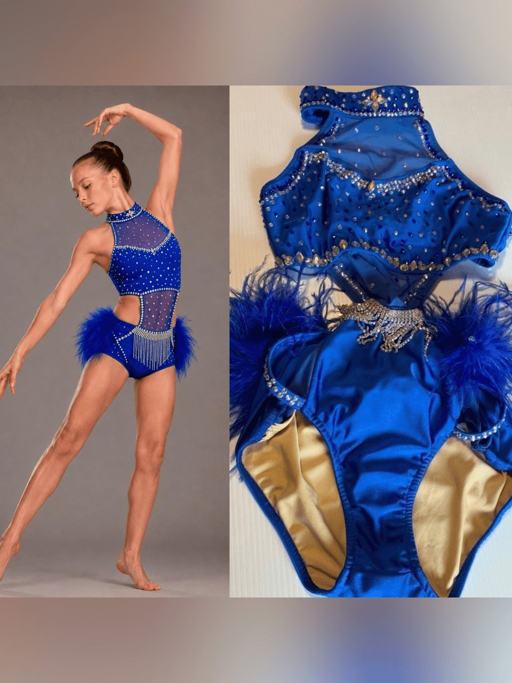 Glamour contemporary jazz, solo dance costume blue feather fringe XLC child