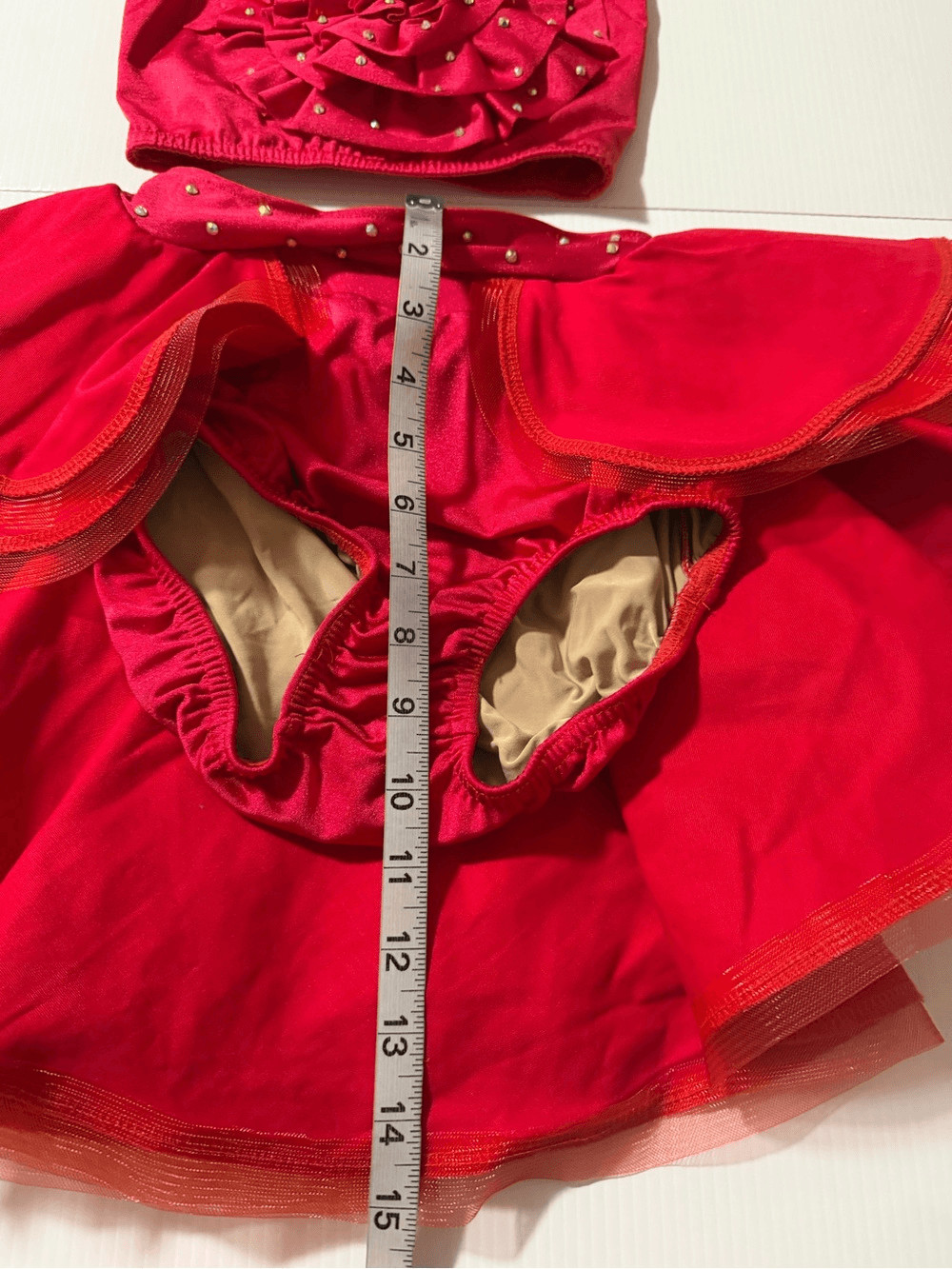 Kelle dance custom rhinestone solo costume red 2 piece 4487 teen