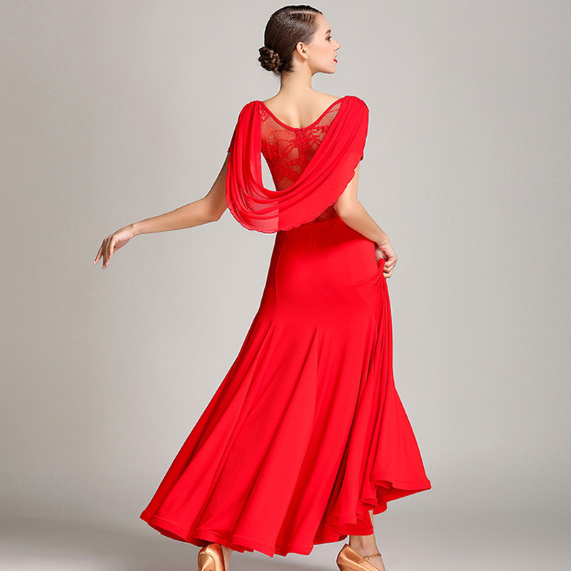 Women Cowl Neck Long Dance Dress Waltz Modern Tango Ballroom Dancewear Fashion