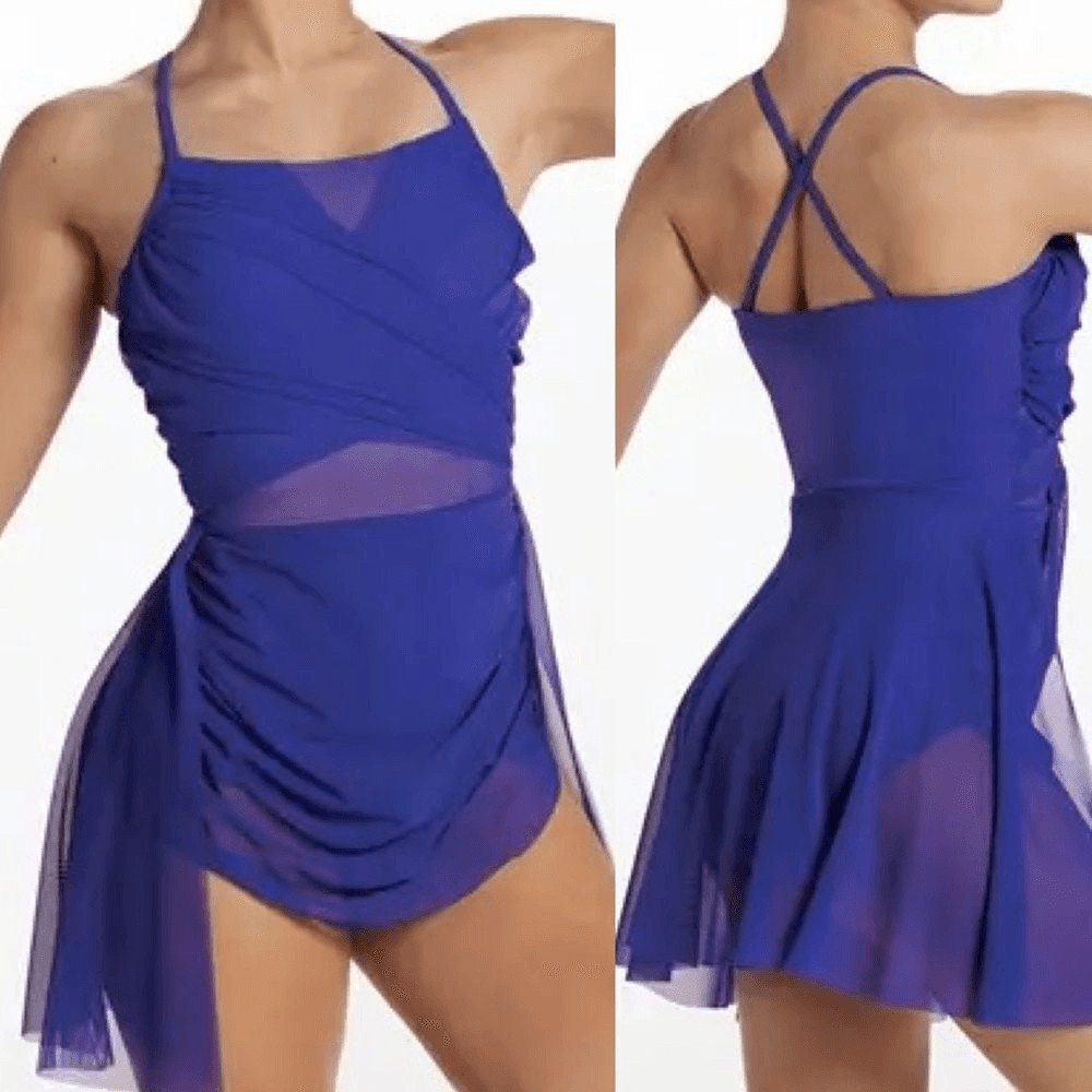 Weissman Balera Dance Costume royal blue Mesh Dress D13010 LA-Large adult