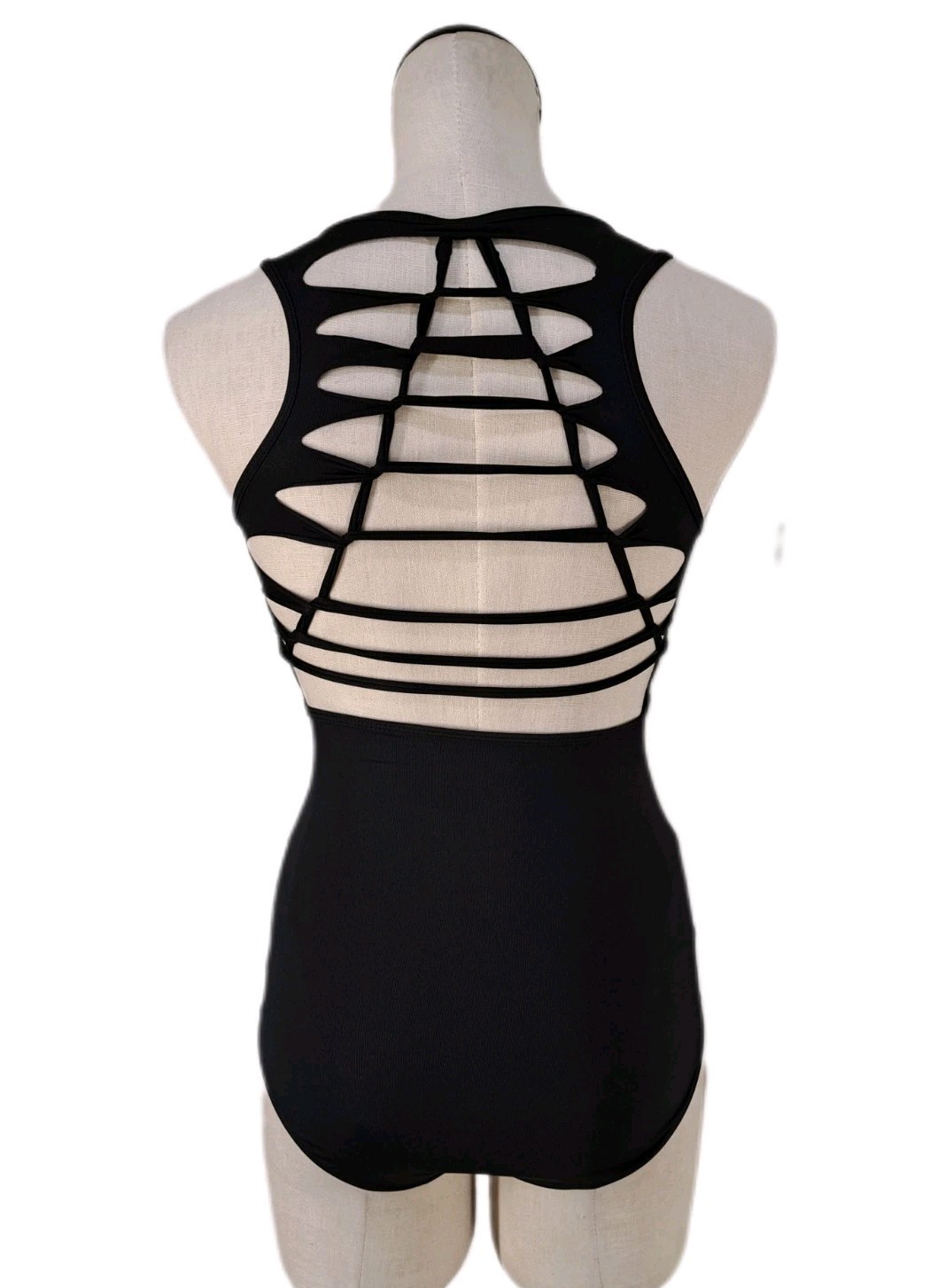 Aja VTG Cutout Slashed Ladder Back Tank Leotard Boycut Black Women’s Size S