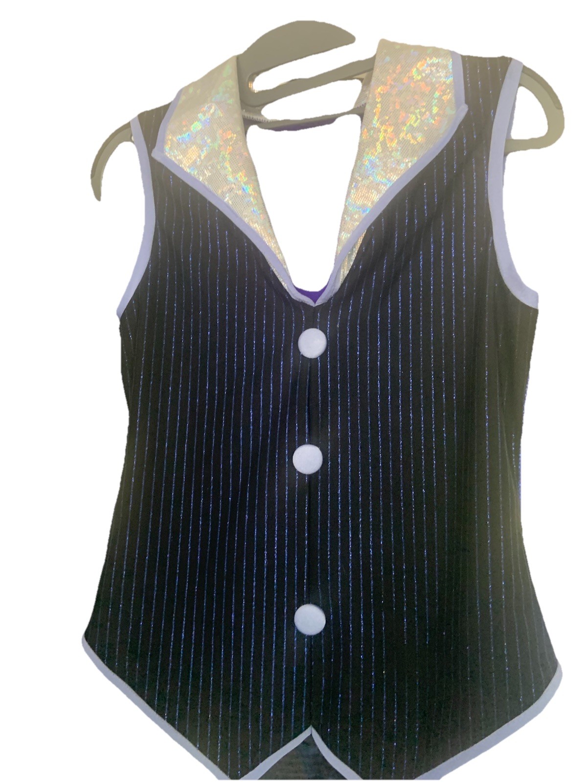 The Lineup Med 2pc Pinstripe Mesh Hologram Vest Blues White Silver Long Sleeve