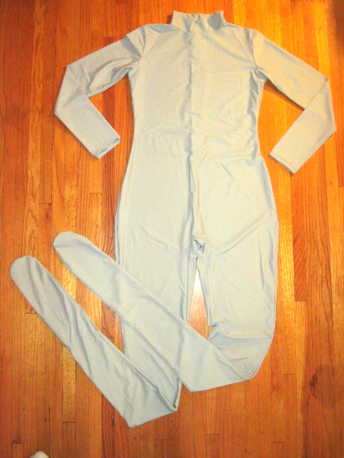 Plus Size Shiny Gray Long Sleeve T Neck Footed Unitard Jumpsuit Sz 2XL-16-18 New