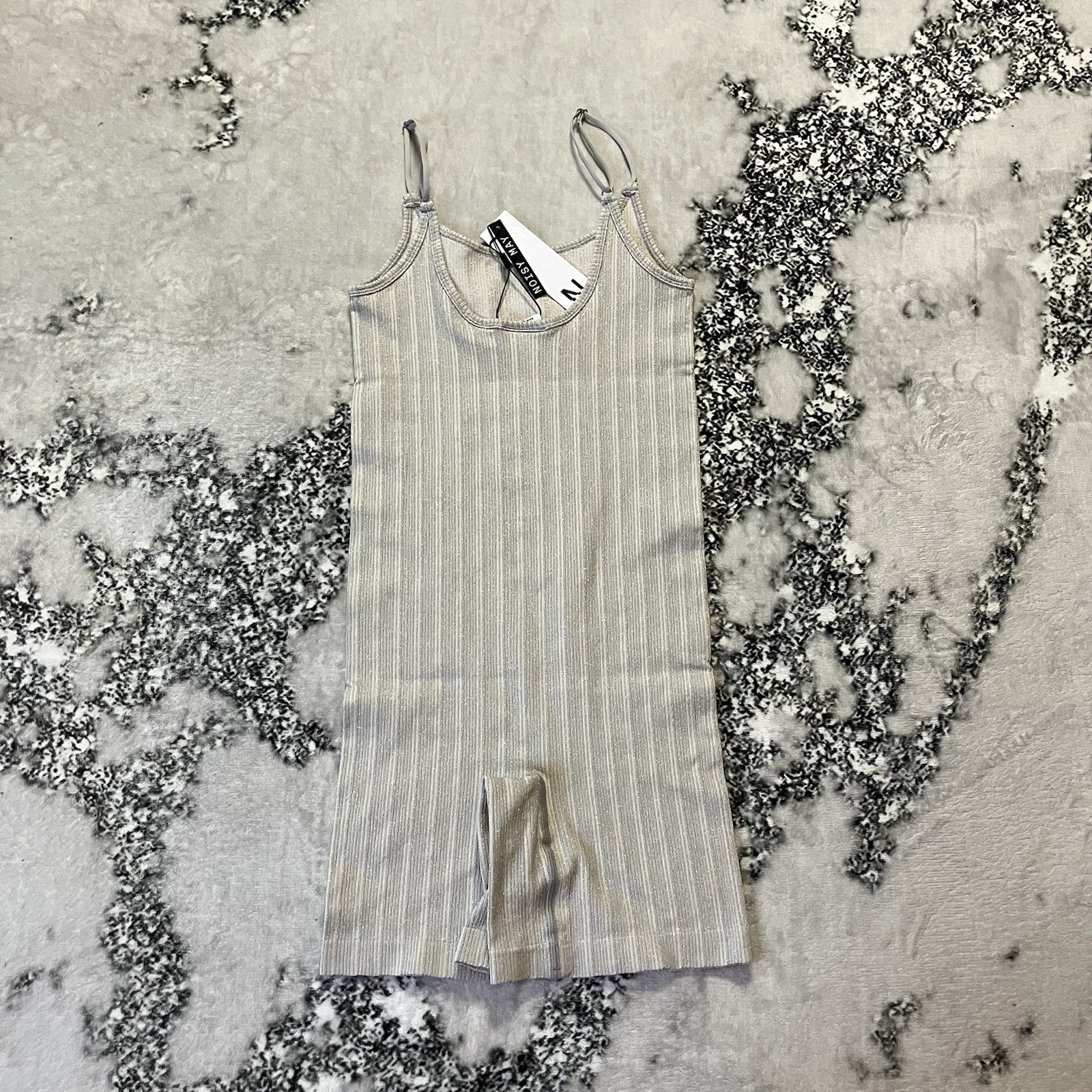 Noisy May Cora Silver Lurex Deep Back Unitard Safari Silver Womens Size S/M