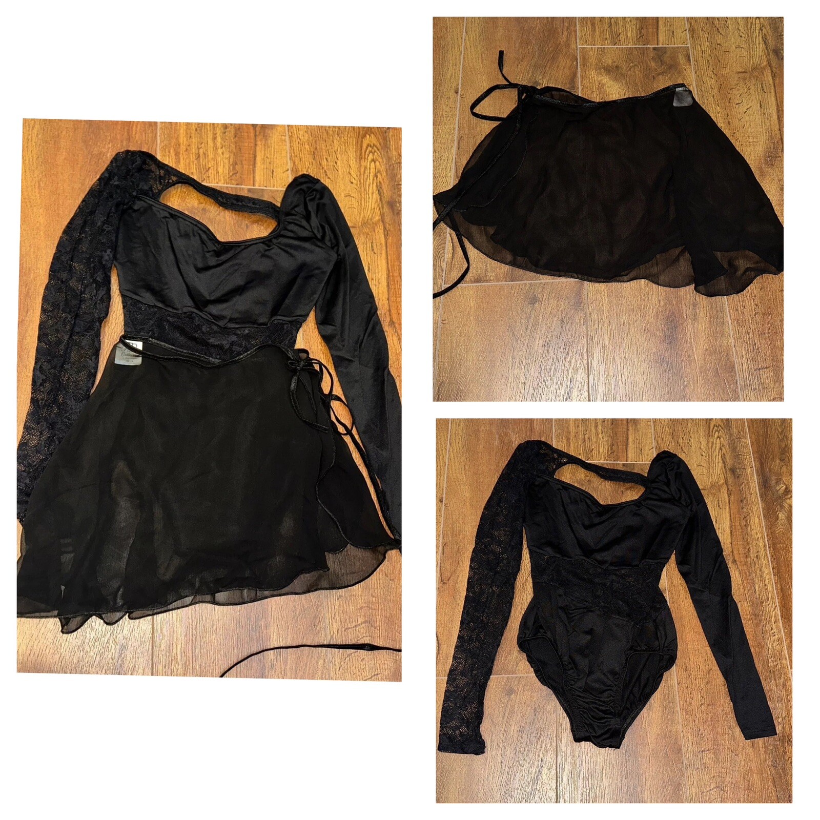 Natalie Long Sleeve Black Leotard w/ Premiere Collection Wrap Skirt Sz. S EUC