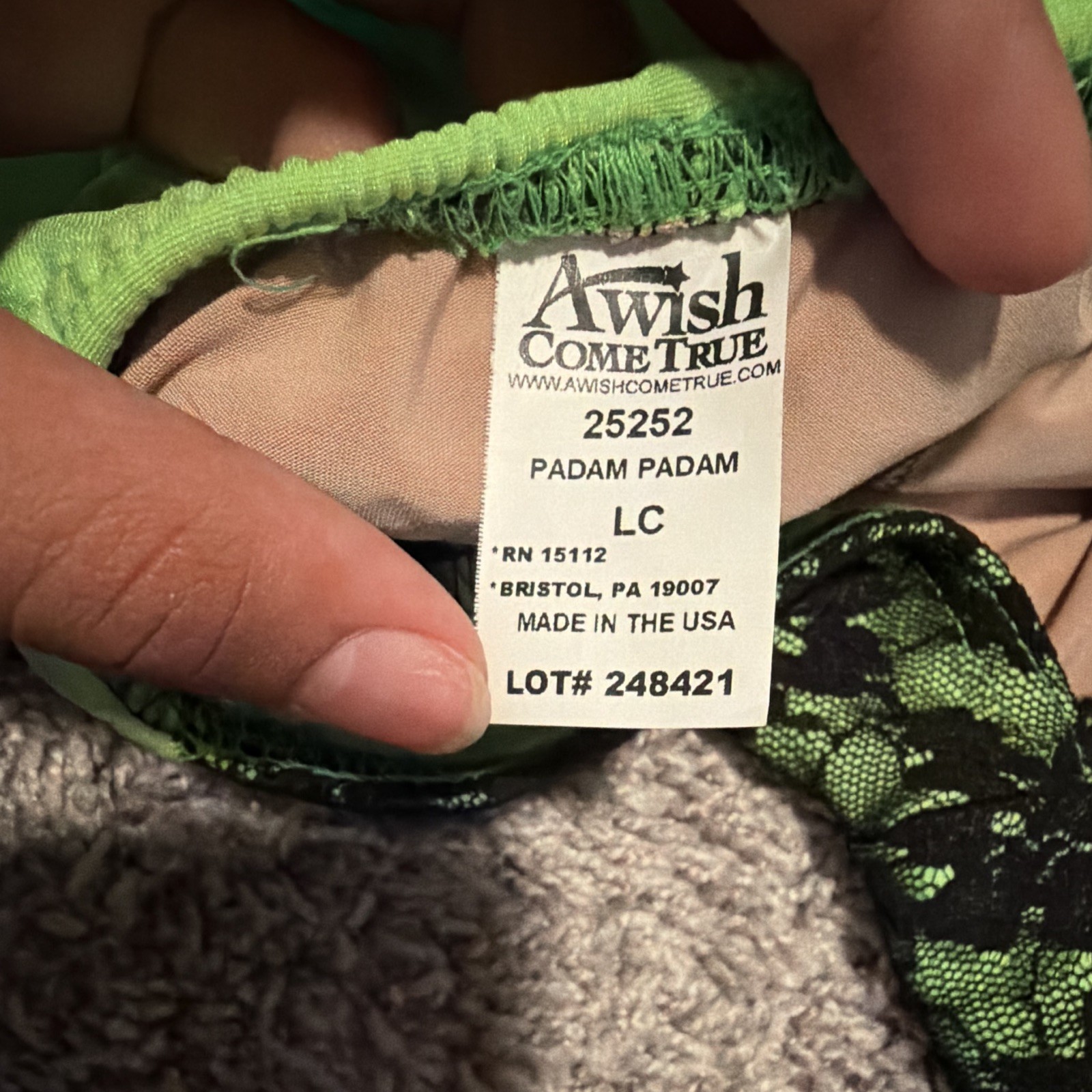 A Wish Come True 25252 Green Floral Lace Long Sleeve Dance Unitard Leotard