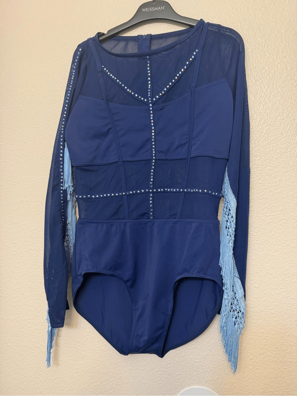 WEISSMAN solo custom illusion Dance Costume navy blue caged leotard MT10574 LA