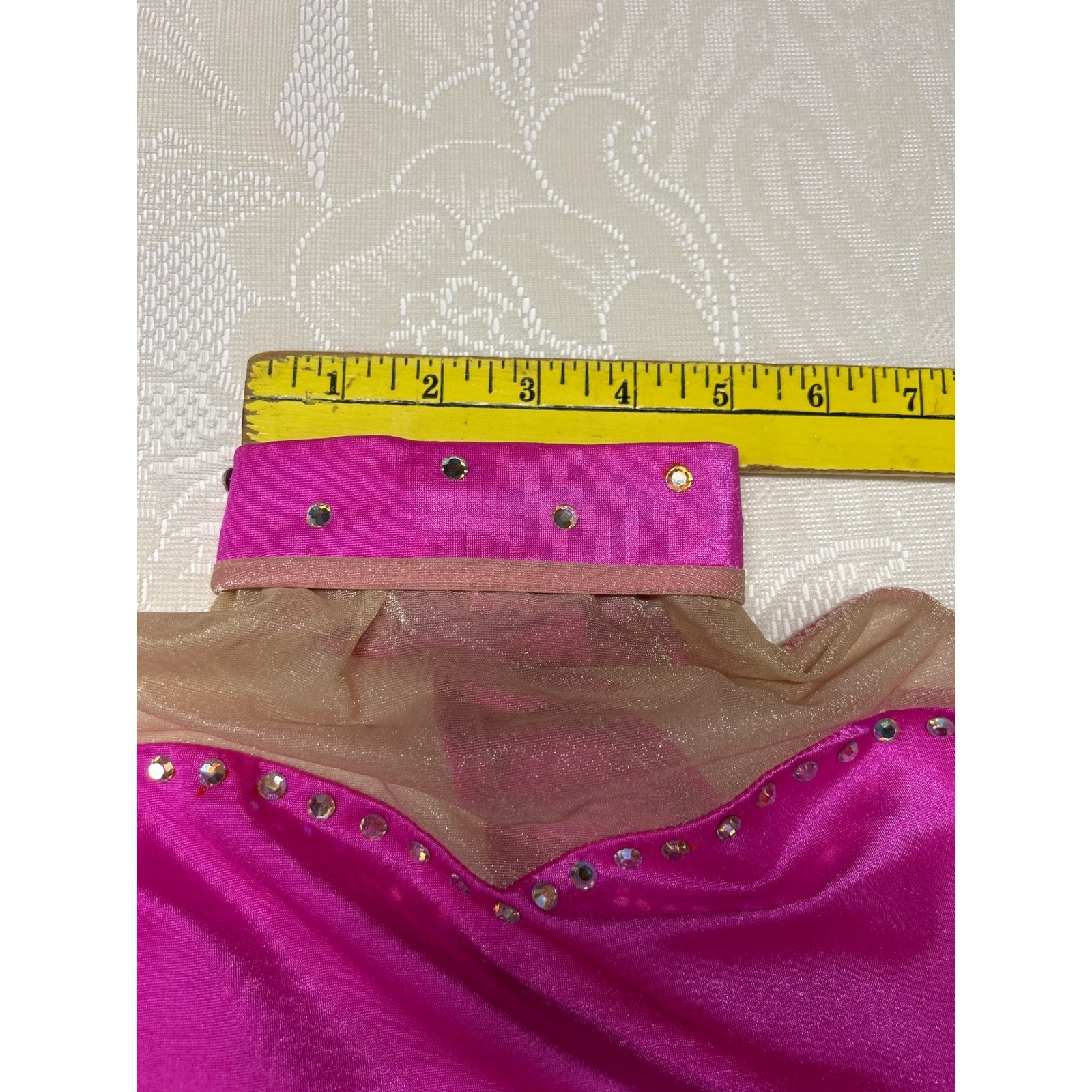 Y2K Dance Gymnastics Twirl Leotard 90s Teen Girl Magenta Rhinestone Bow Pink