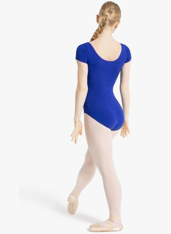 Capezio Royal Blue Leotard Adult Small Short Sleeve Scoop Front & Back NEW