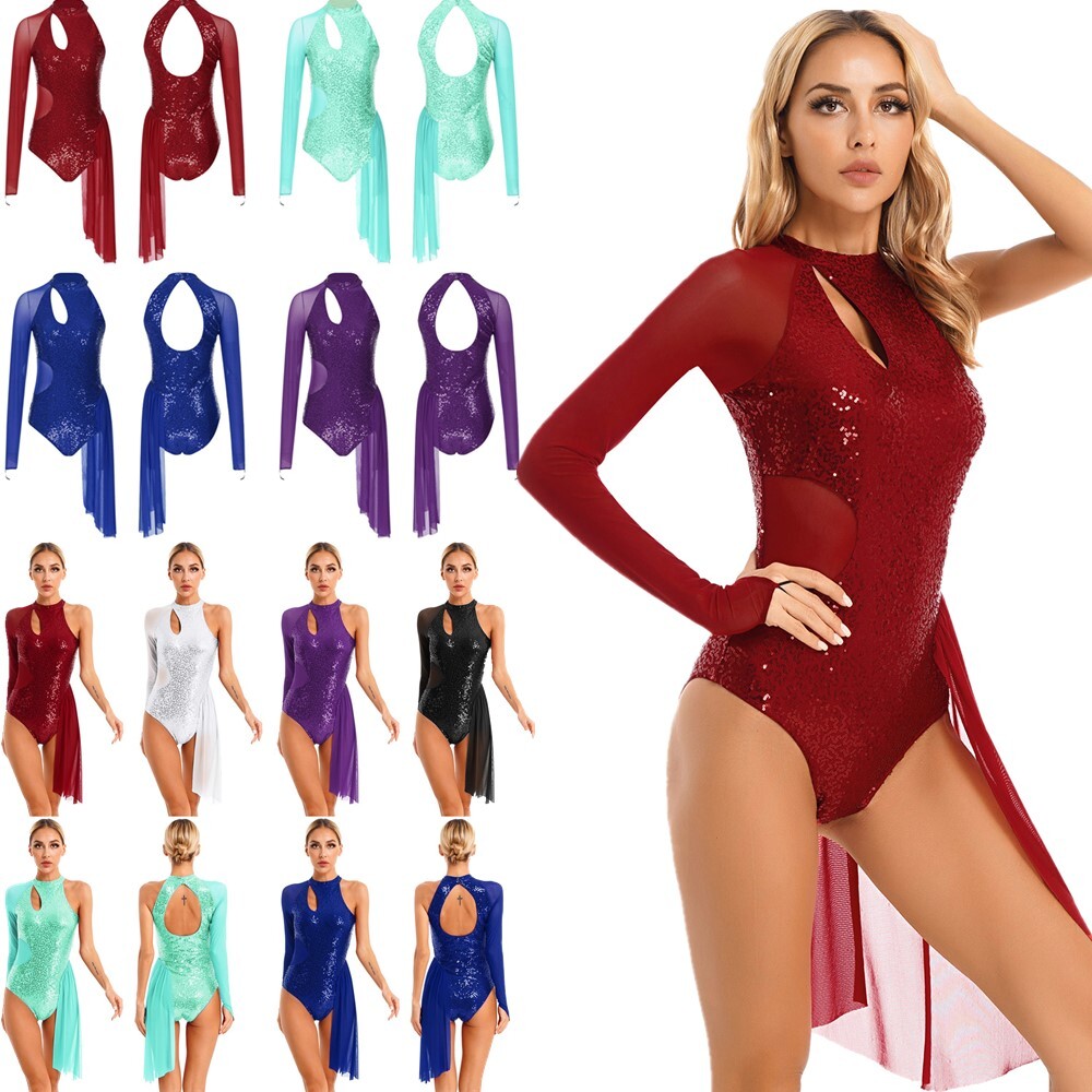 Women’s Sequins Lyrical Dance Leotards Contemporary Dance Bodysuit Dress