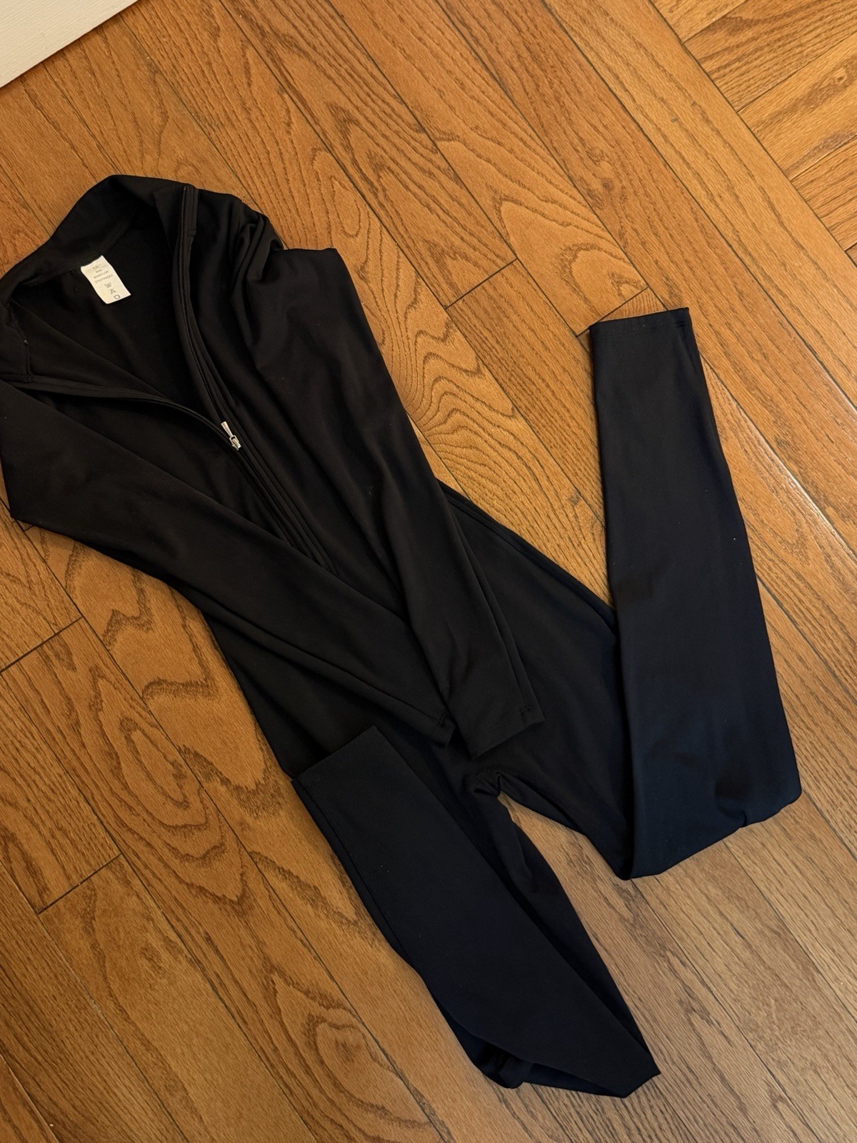 Black Zip Front Zip-Up Long Sleeve Women’s Adult Dance Unitard XS S