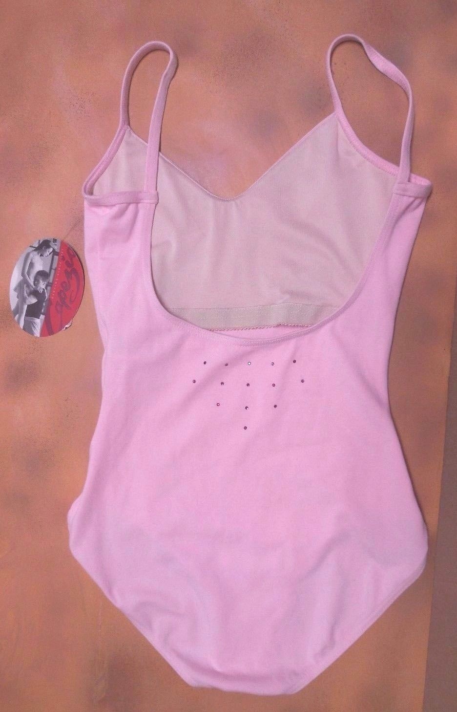 CAPEZIO CAMISOLE LEOTARD Pink w Rhinestone back cotton spandex 90193 Small Adult
