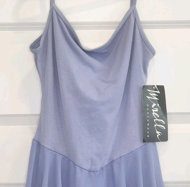 NWT Mirella Dancewear Leotard Light Blue with Attached Sheer Chiffon Skirt Sz L