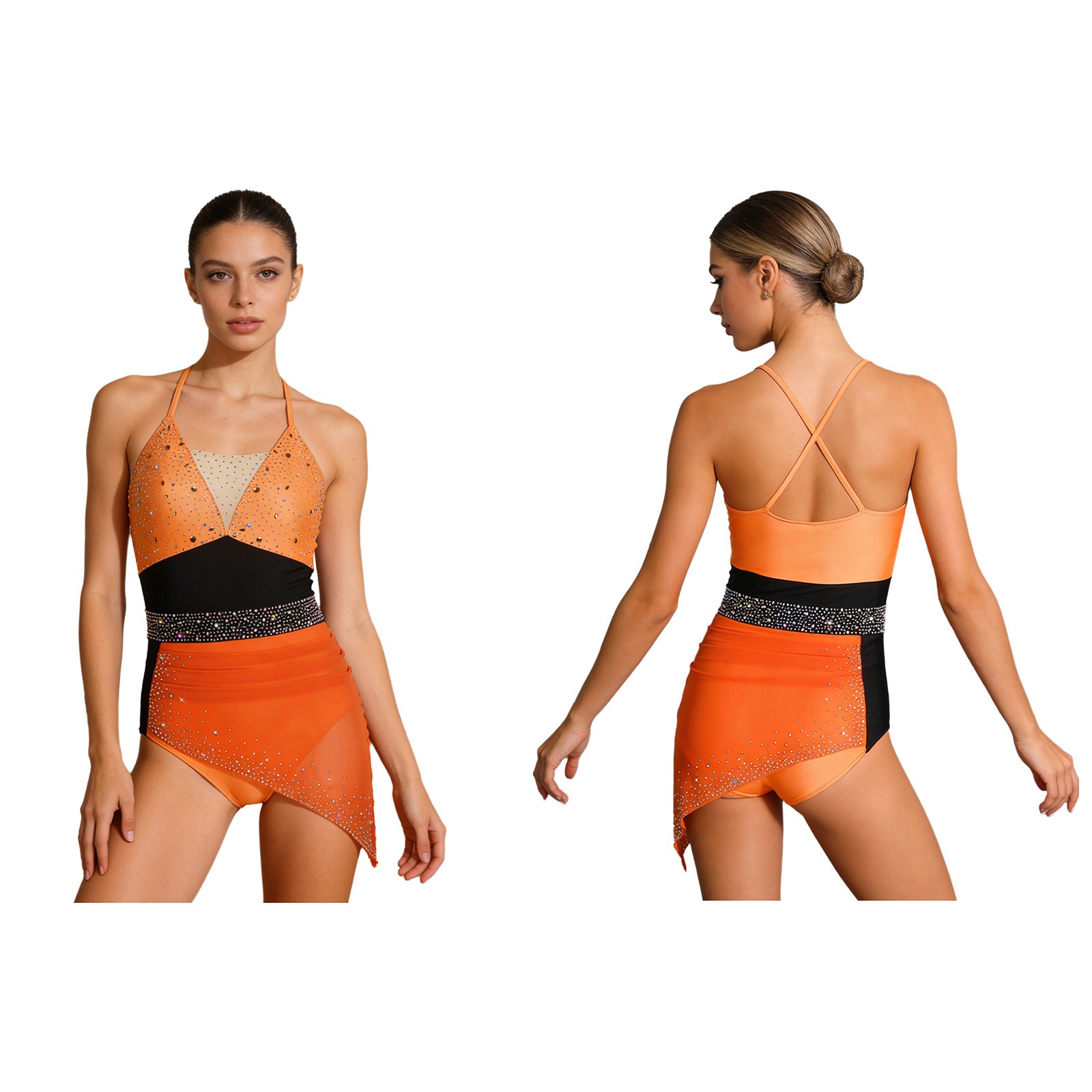 Womens Jumpsuit Overlay Bodysuit Modern Leotard Color Block Dancwear Ballet