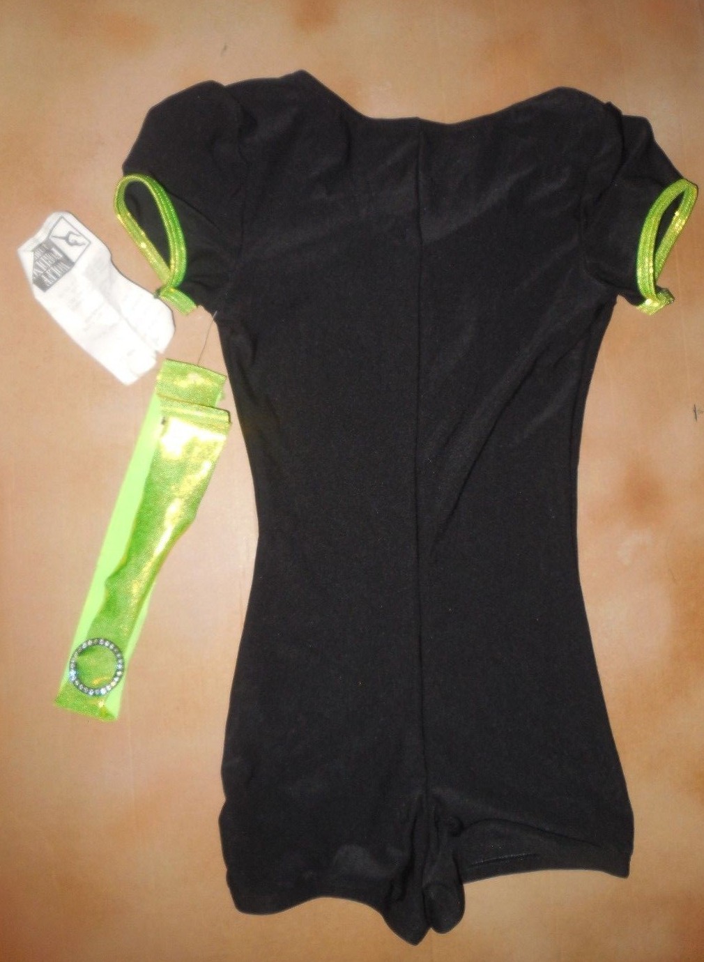 Black Cap Sleeve Jazz Shorty Unitard Hot Lime Dance Costume Small Adult