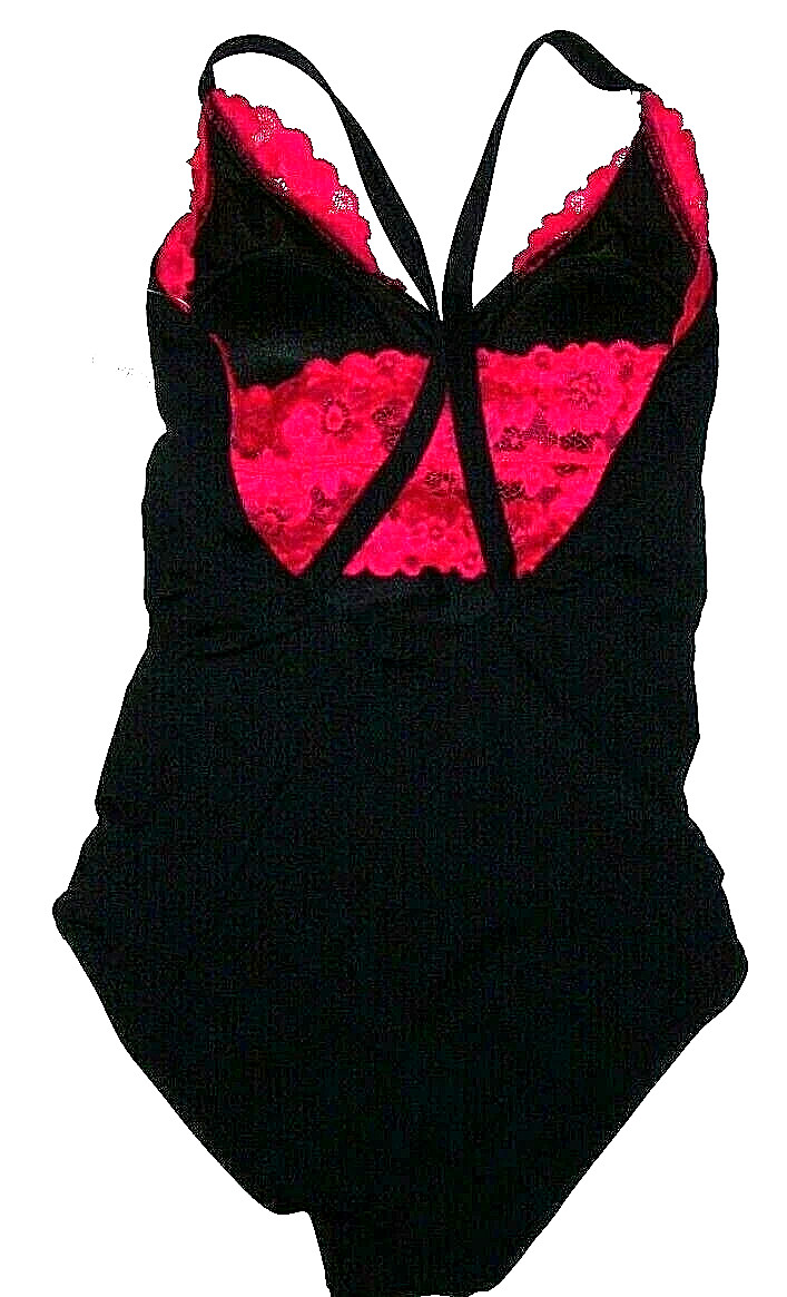 Capezio Encore Leotard Bodysuit Black Pink Lace Ruffle 111691W New NWT Women S