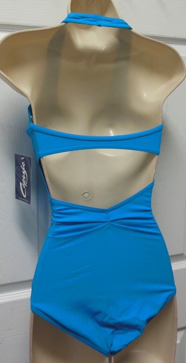 CAPEZIO PLEATED SYNERGY pinchfront HALTER DANCE LEOTARD Adult Ocean 10190