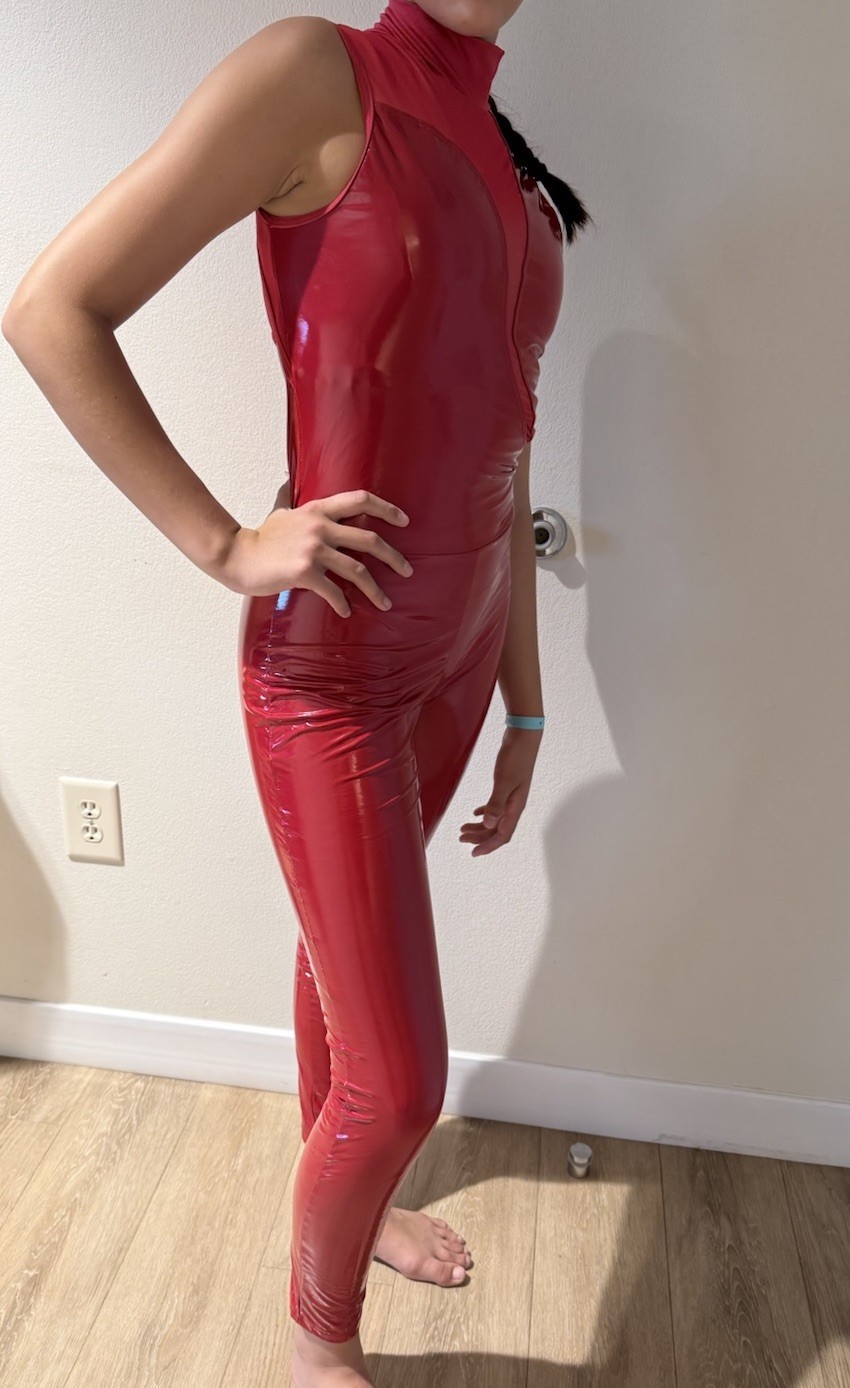 WEISSMAN Elite Dance Costume My Prerogative High Shine Faux Red Leather Sz SA
