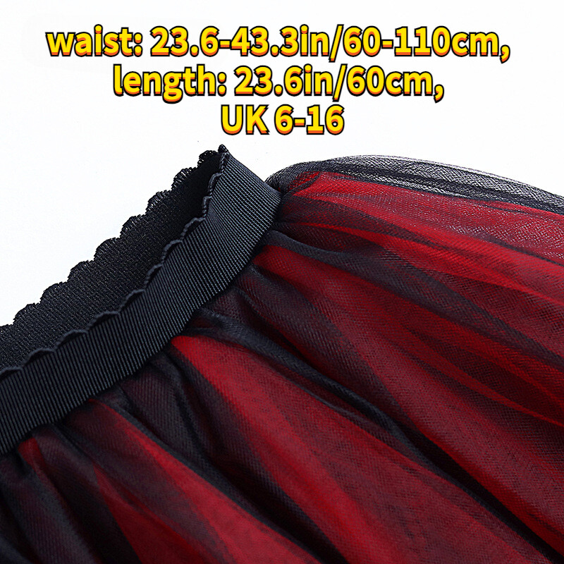 Women Dance Skirt Tutu Pleated Mesh Tulle Midi Knee Length 7 Layers Party