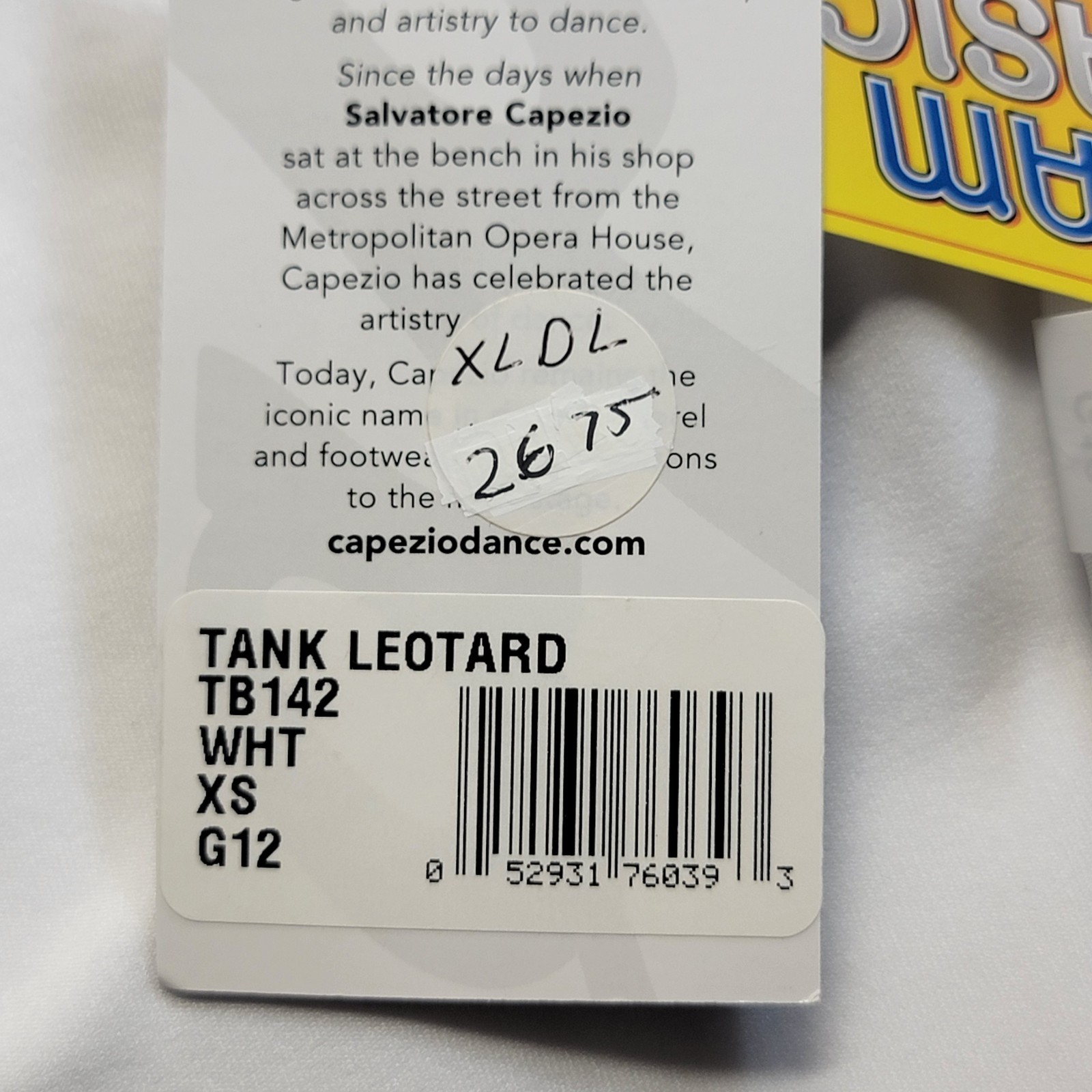 Capezio Team Basics Tank Leotard White Scoop Front & Back Neckline SZ XSA
