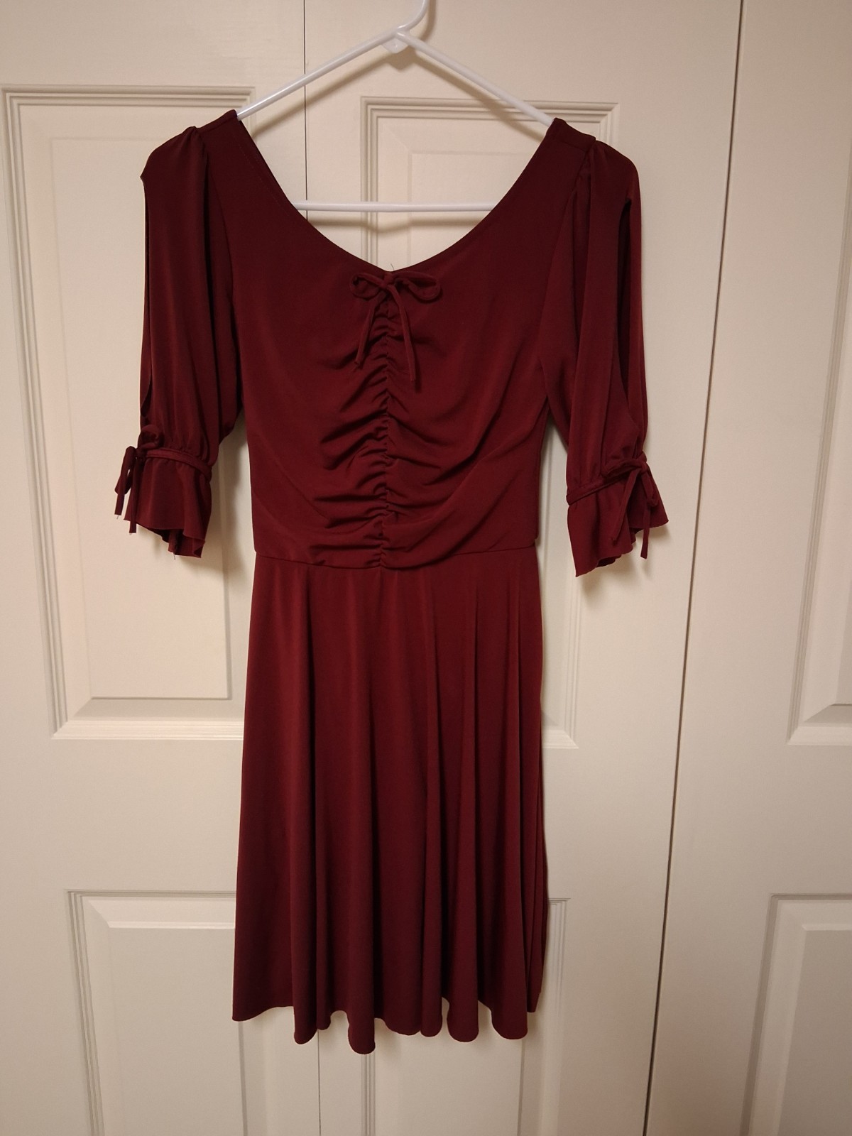 Weissman SA Burgundy Women’s Dance Leotard with Skirt Ruched Front Sleeves SA