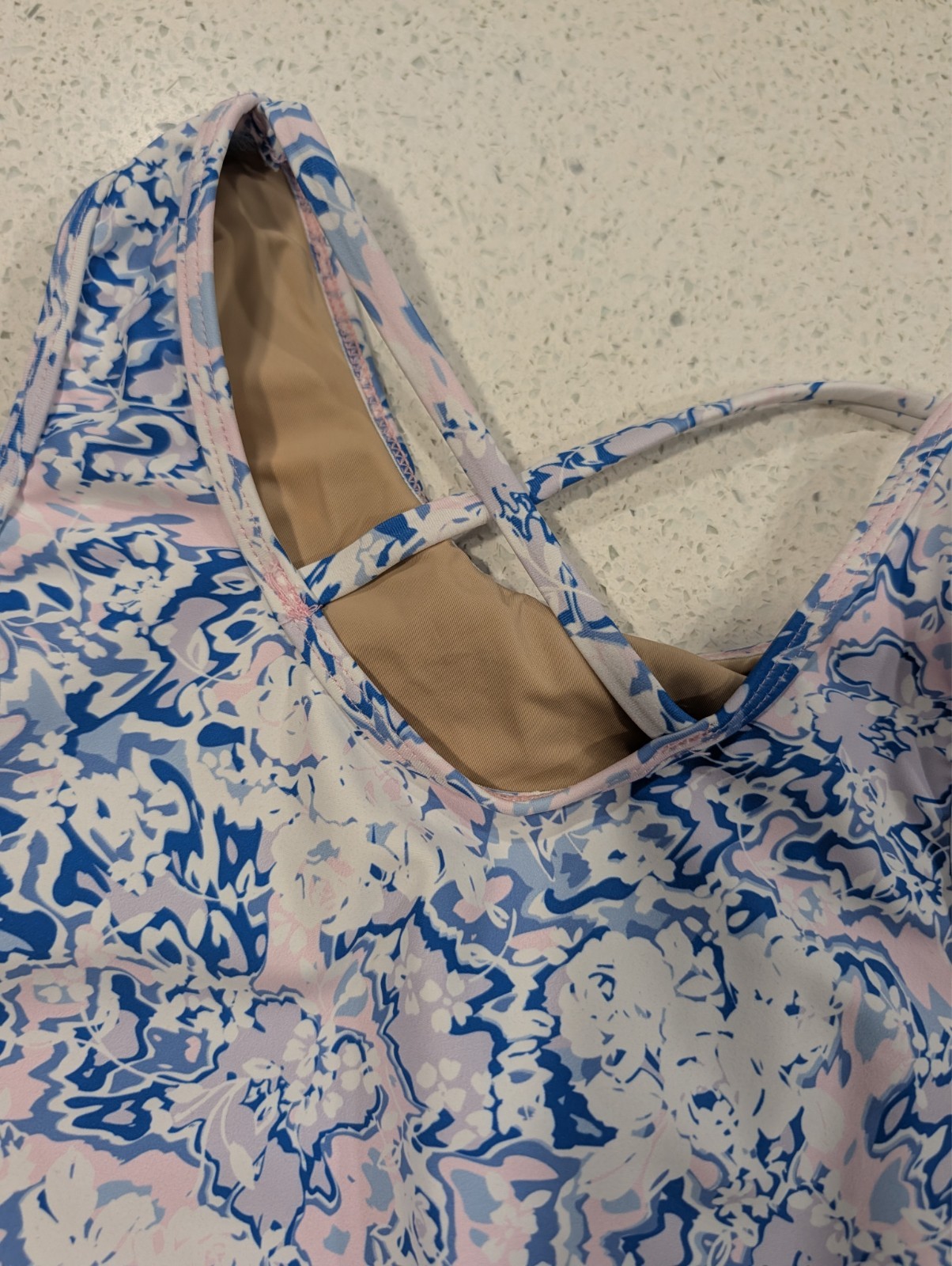 Plum Gymnastics Dance Leotard AM Medium FlipSide BABY BLUE Floral + SCRUNCHIE