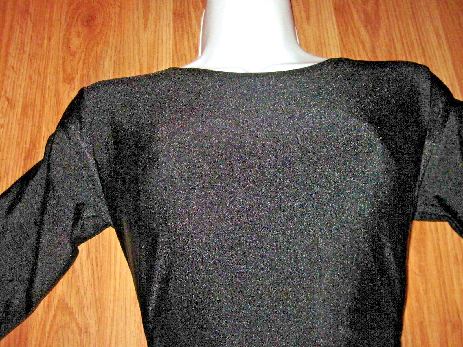 Plus Size Shiny Black Spandex Long Sleeve Snap Crotch Crew Neck Leotard 2XL New