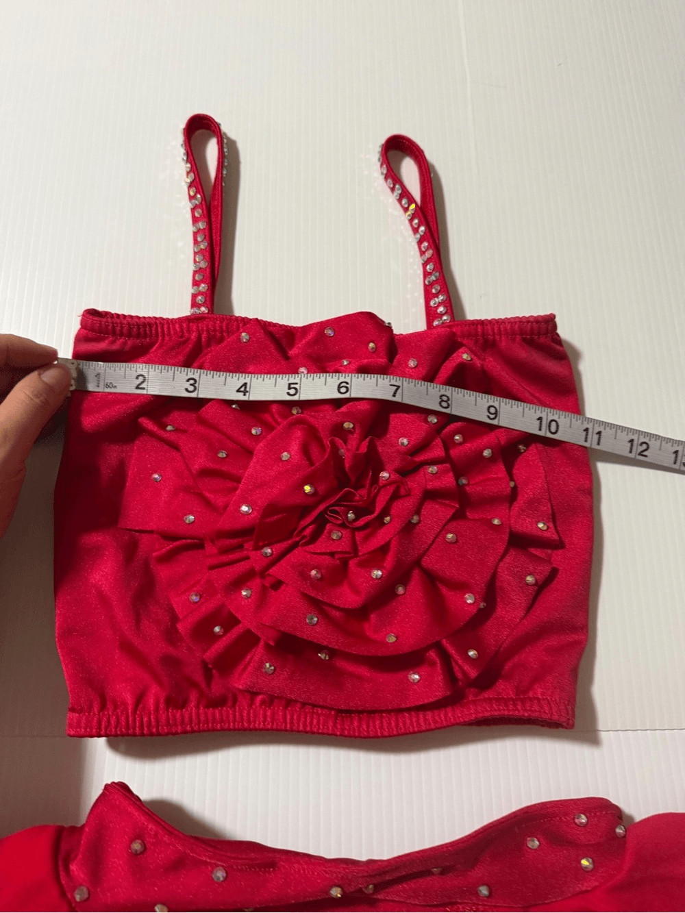 Kelle dance custom rhinestone solo costume red 2 piece 4487 teen