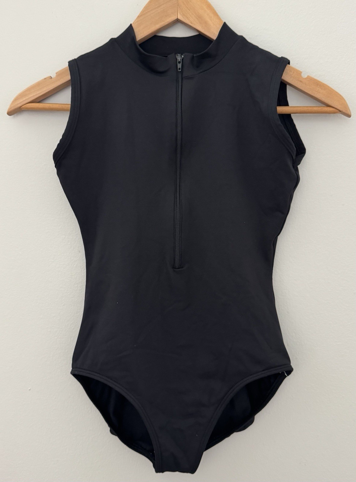 Eurotard Zip Front Leotard Size Large Black Mock Neck