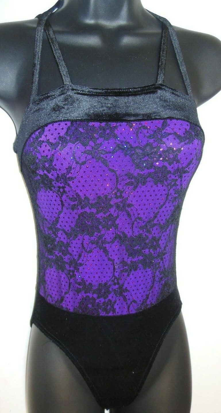 Lace over sequin Dance costume leotard Tap Jazz sparkle Velvet crisscross child