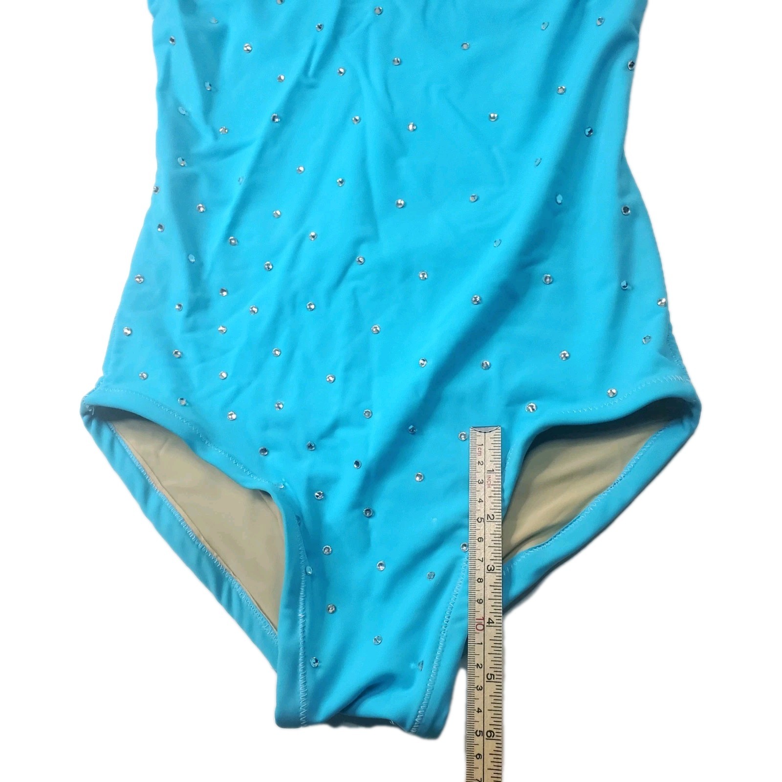 Vintage TK Dancewear Bodysuit Womens Small Light Blue 90s Rhinestones USA Made