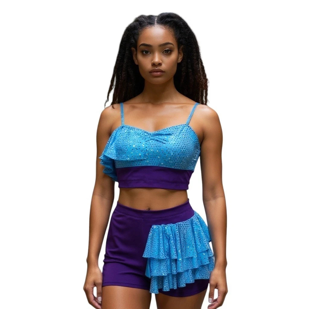Lot of 17 Amazed Mixed Child & Adult Sz Dance Costume Crop Top & Ruffled Shorts