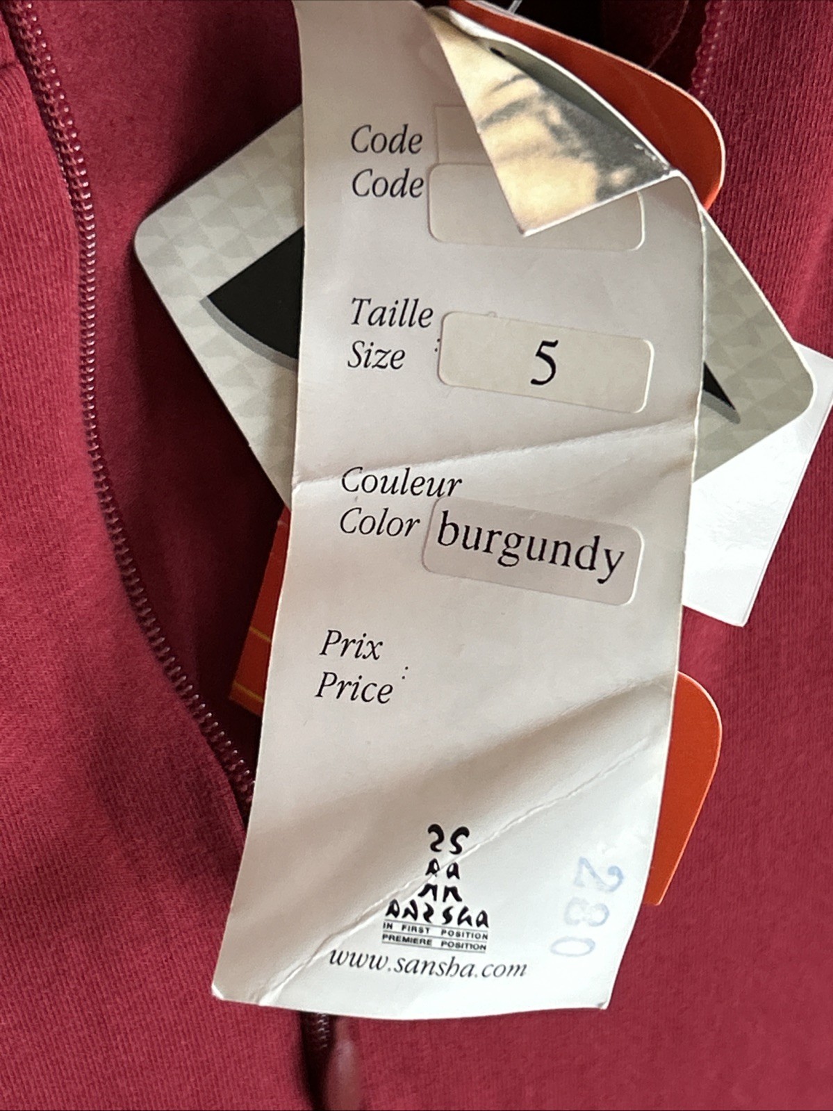 NWT Sansha Dance Stirrup Unitard Burgundy Cotton/Spandex Size 5 C810 Small Hole