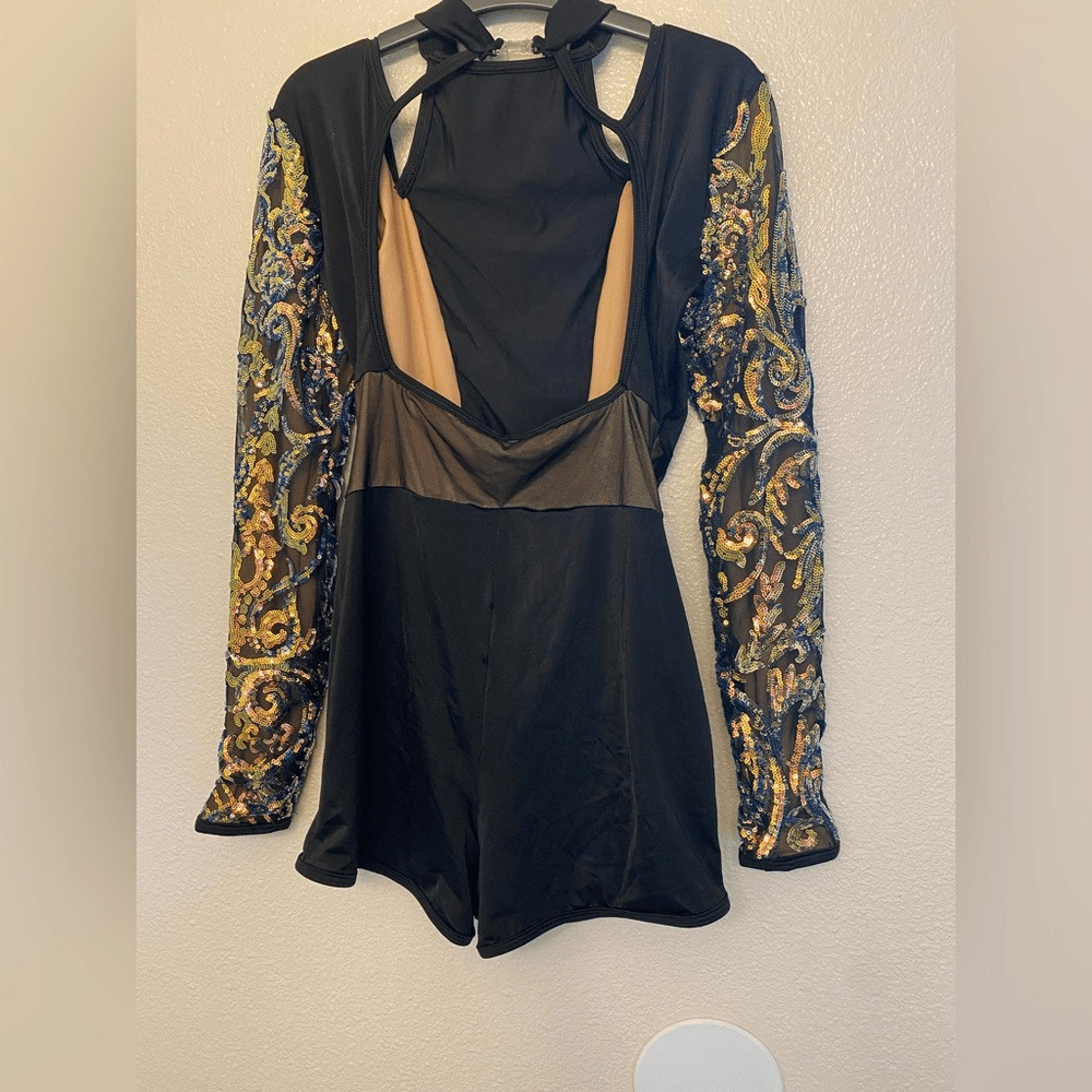 Curtain Call Dance Costume flying solo black sequin jazz acro J5513 LA
