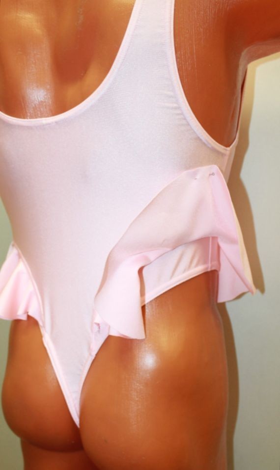 Men Thong Leotard 151-93 Flirty Skirt Light Pink Spandex Size M