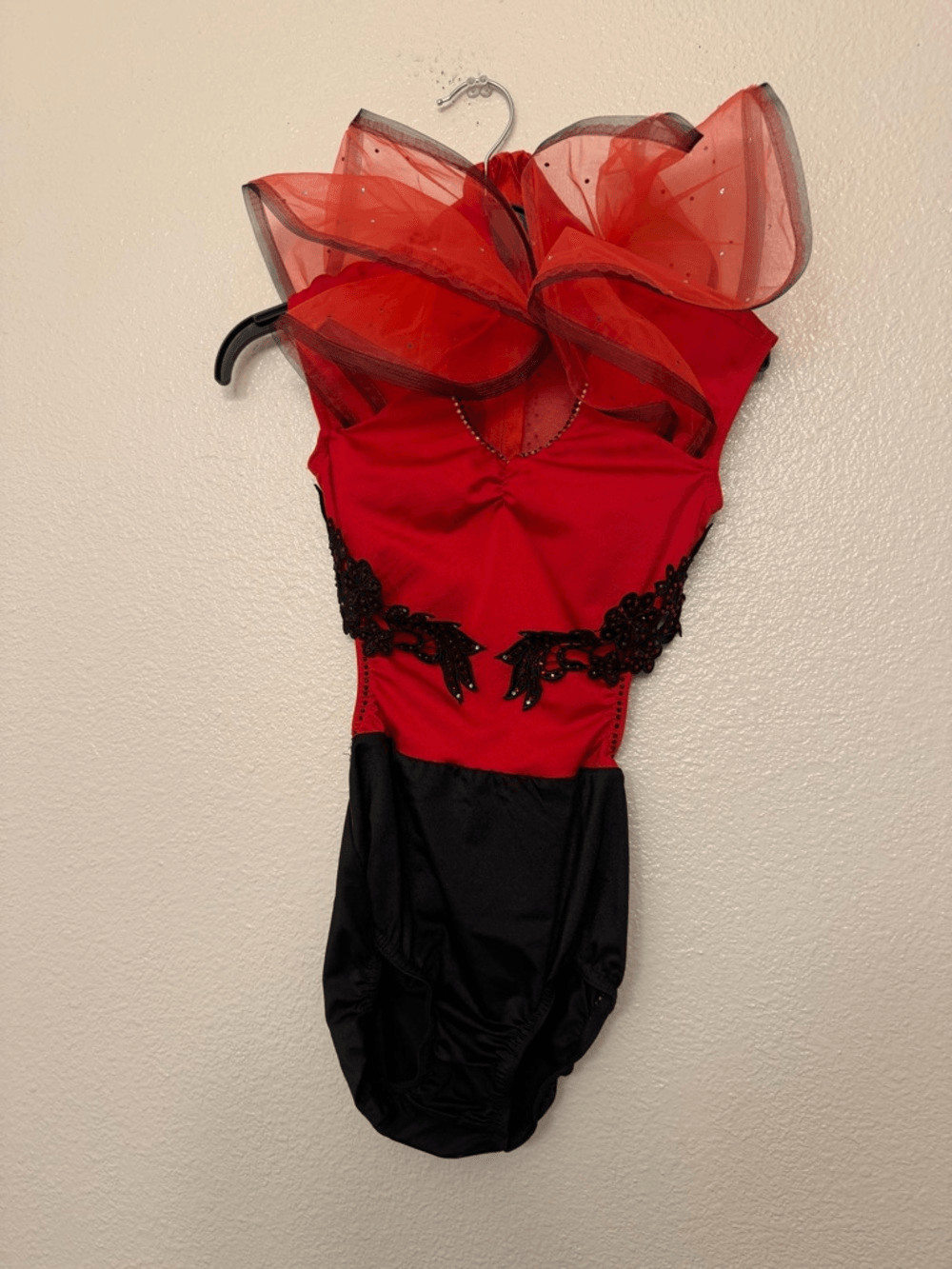 Kelle dance jazz acro costume black and red Fire on Fire 5218 Child LC
