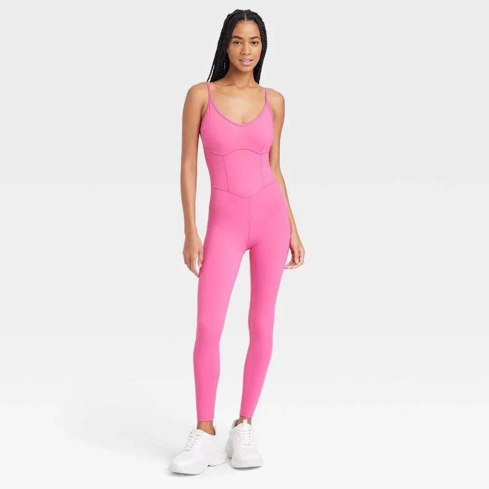 A-14 JoyLab Women’s Corset Bodysuit Leotard Stretch – Pink XS