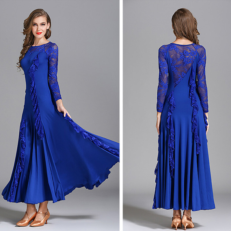 Women Long Sleeve Swing Dance Dress Modern Waltz Professional Ballroom Dancewear