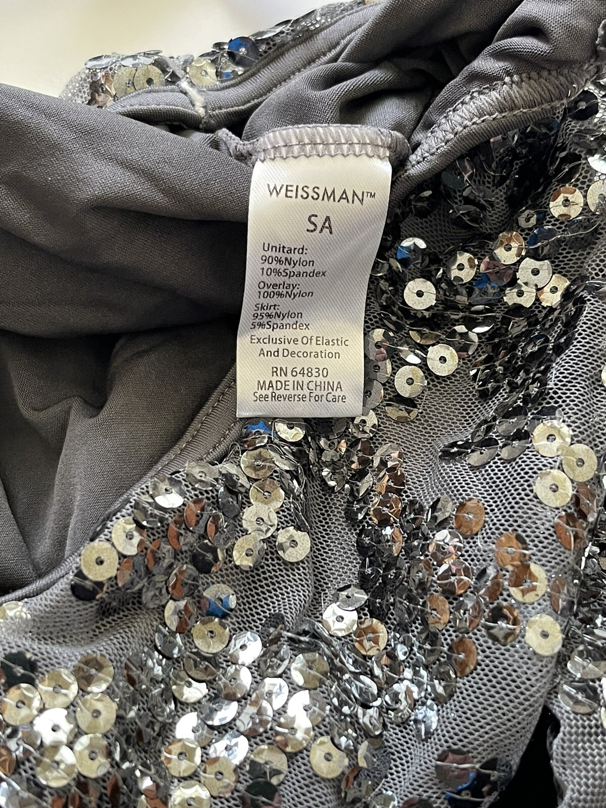 Weissman Dance Costume Dress Skate Jazz Tap Ballet Gray Unitard Mesh adult small