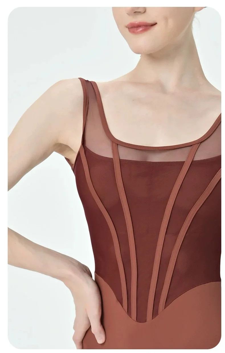 Retro Ballet Leotard Women Design Spliced Gymnastics Bodysuit Dance Clothing
