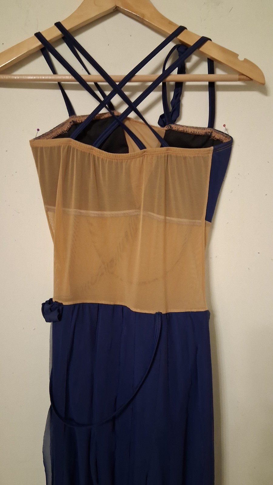 Solo custom Dance Costume Jumpsuit Bodsuit Sheer Wide Leg Mesh And Fringe Navy