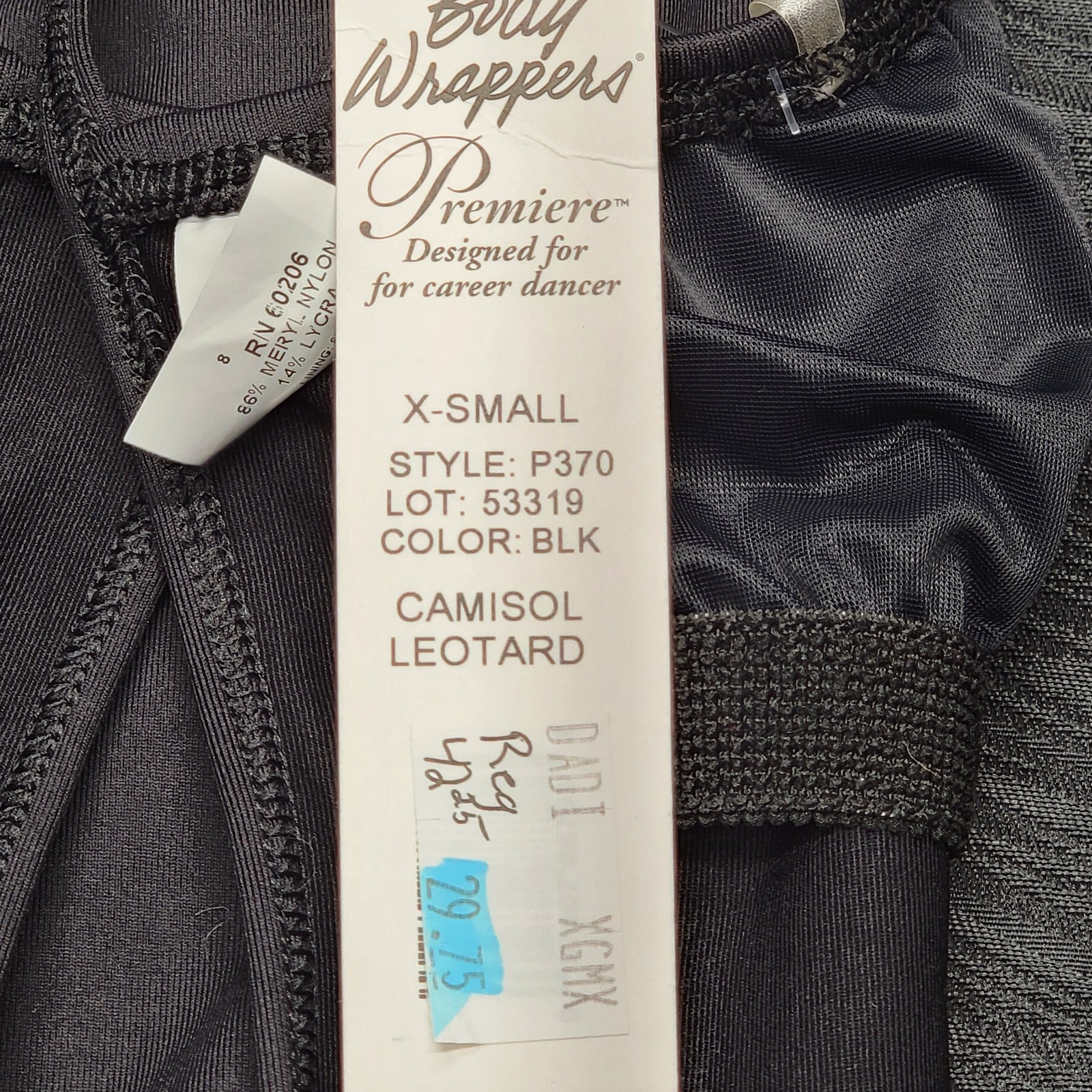 Body Wrappers Premiere Camisole Leotard Black Pinch Front Open Back SZ XS