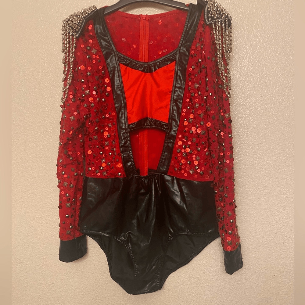 Glamour mature faux leather red goth grunge studed Dance Custom solo costume LA