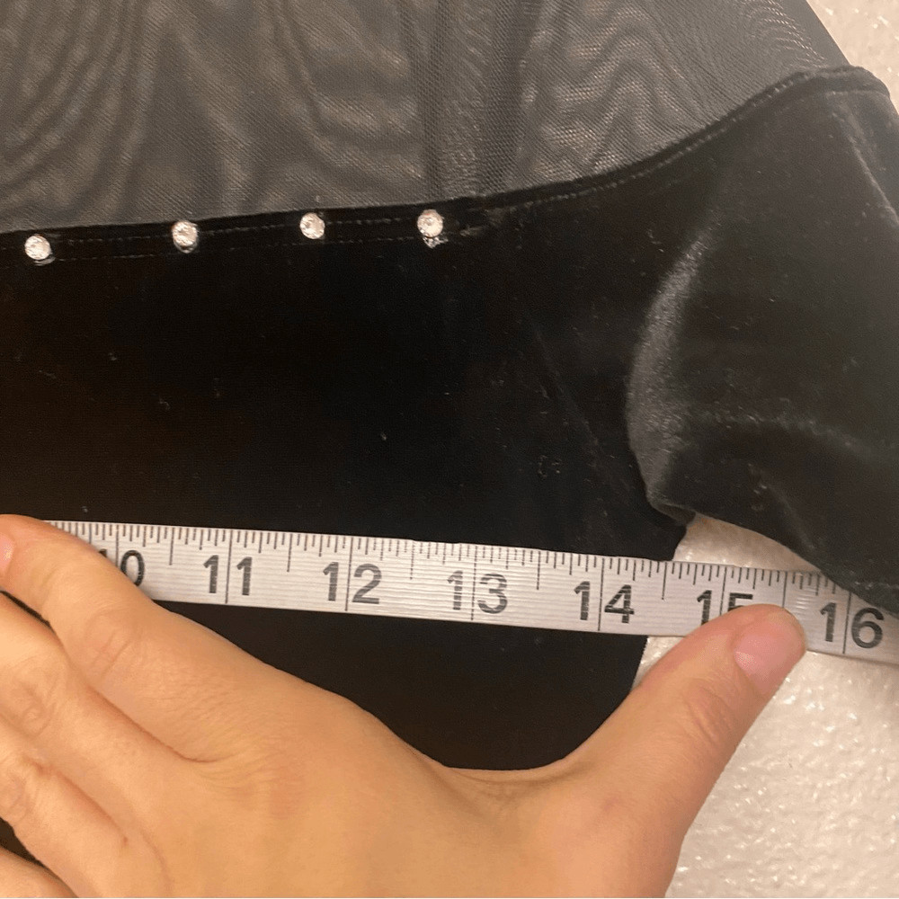 WEISSMAN Elite Dance Costume black Velvet Illusion Unitard rhinestone V12241 SA