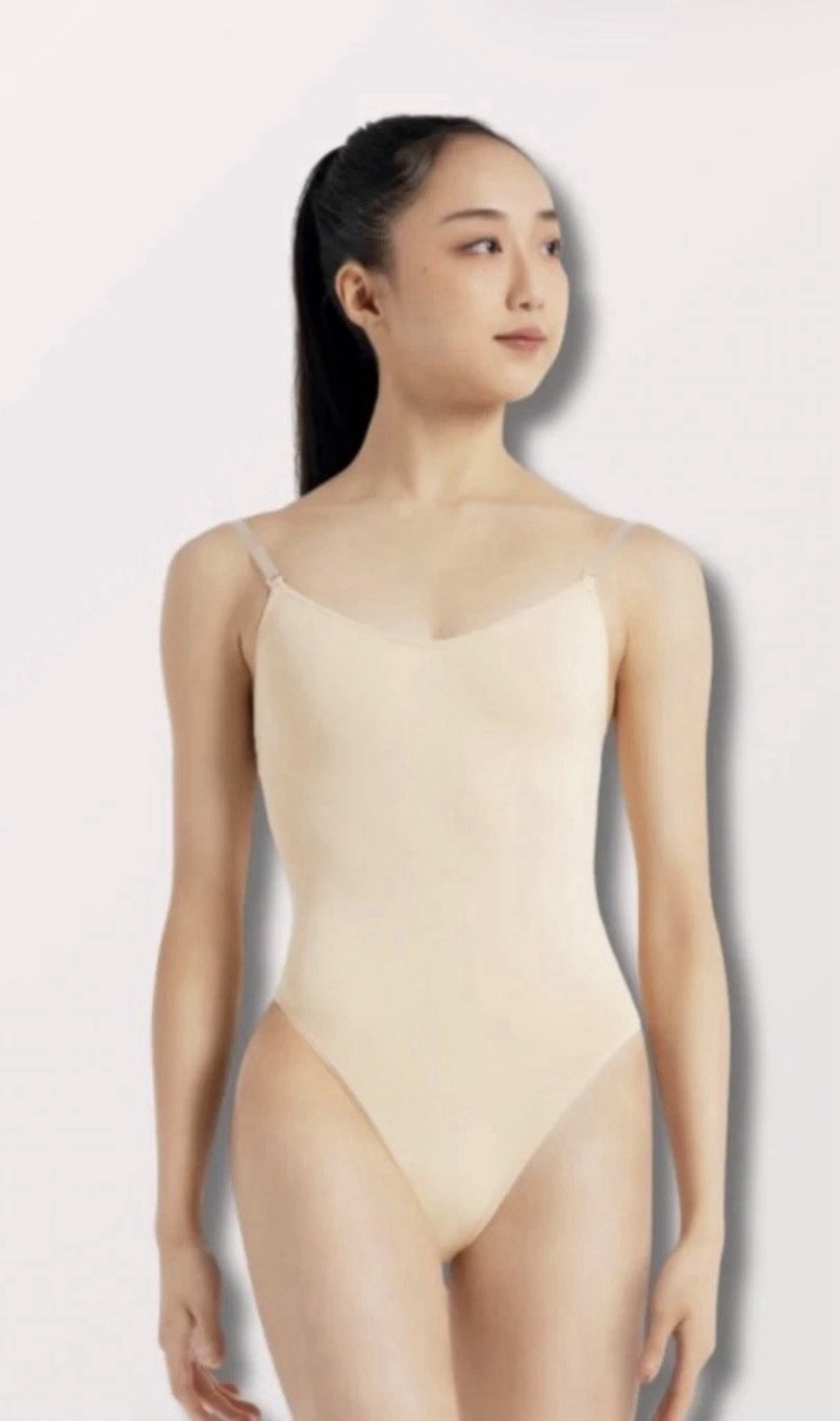 NWT Capezio Camisole Leotard w/Clear Transition Straps in Nude L (Style 3532)