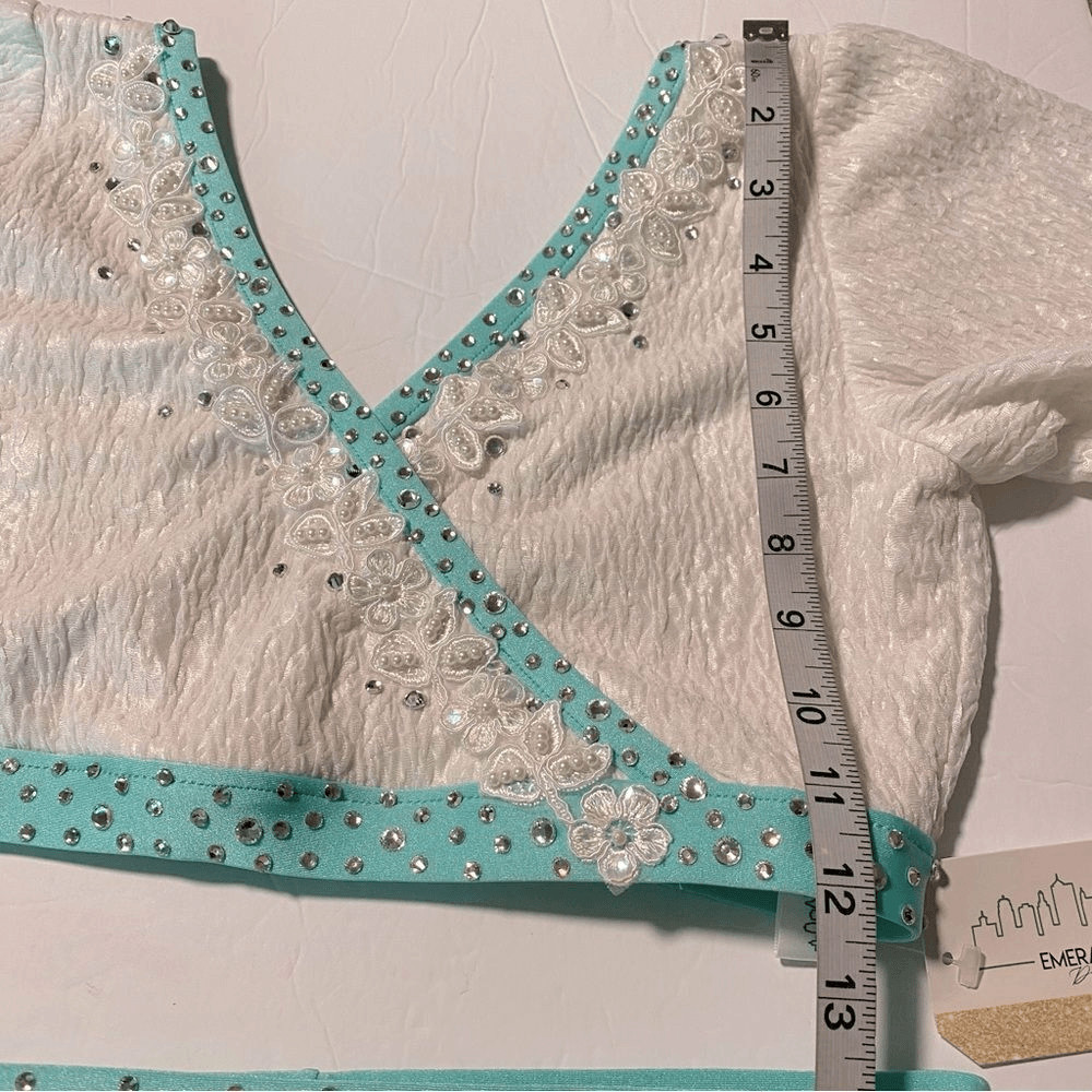 Custom solo 2 piece dance costume lyrical contemporary white aqua convention MA