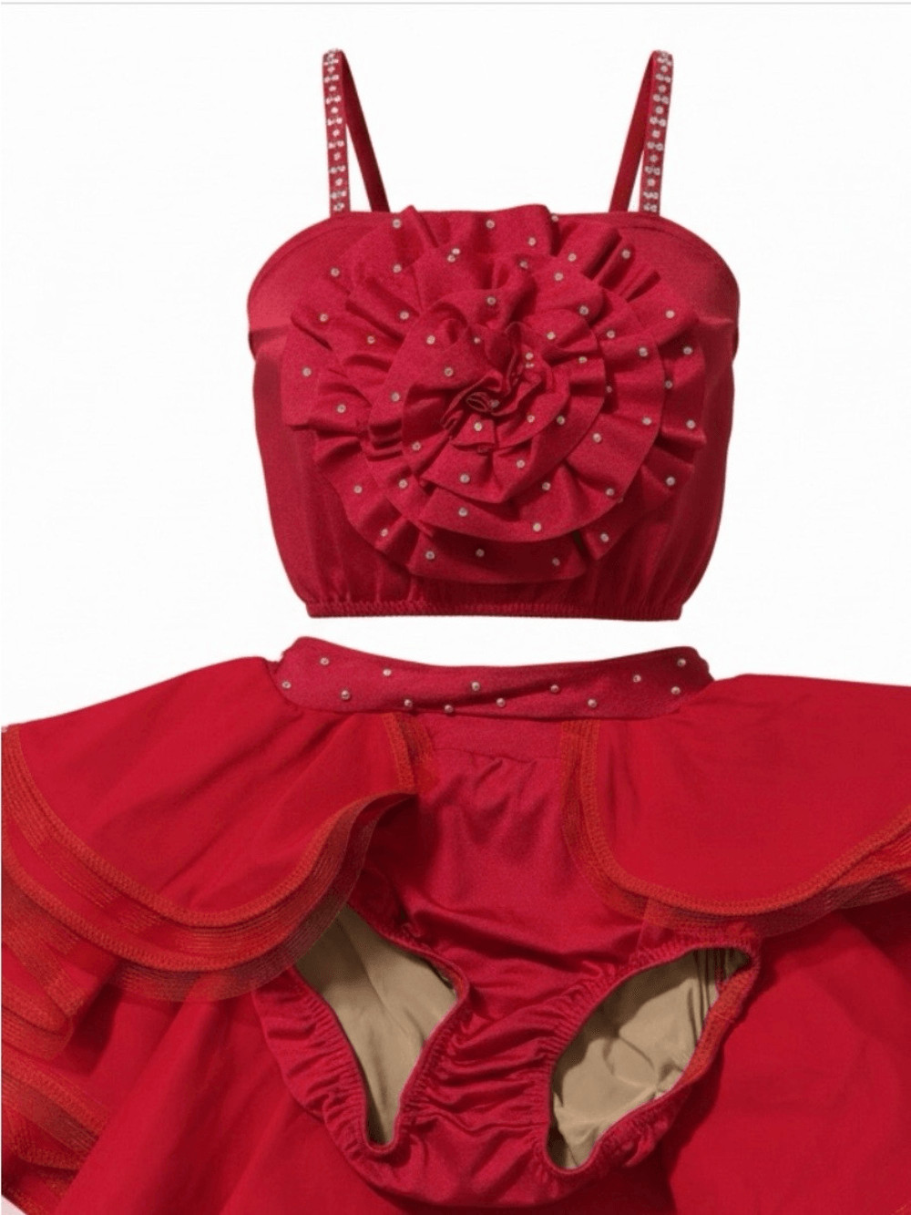 Kelle dance custom rhinestone solo costume red 2 piece 4487 teen